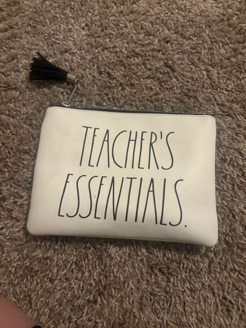 Rae Dunn White "Teacher's Essentials" Zip Pouch with Black Tassel